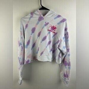 Psycho Tuna White Tie-Dye crop graphic print Blanco Lilac hoodie Sz small Cotton